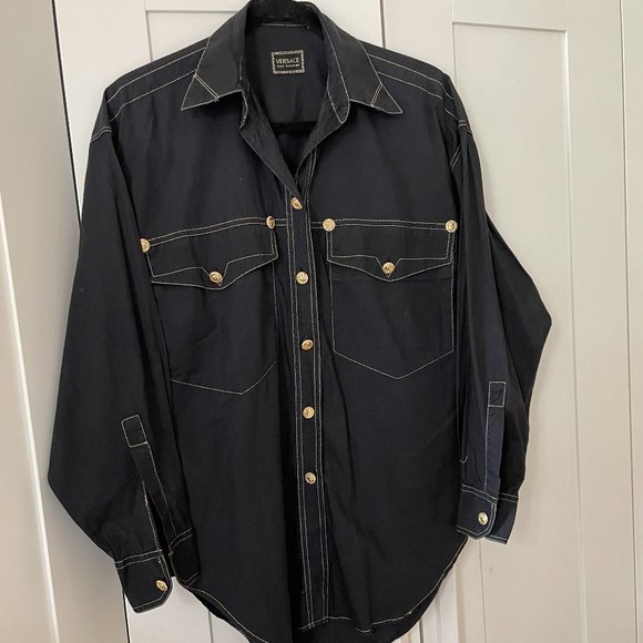Versace Other - Versace Vintage 1990s Oversize Classic Black Western Button Down Shirt